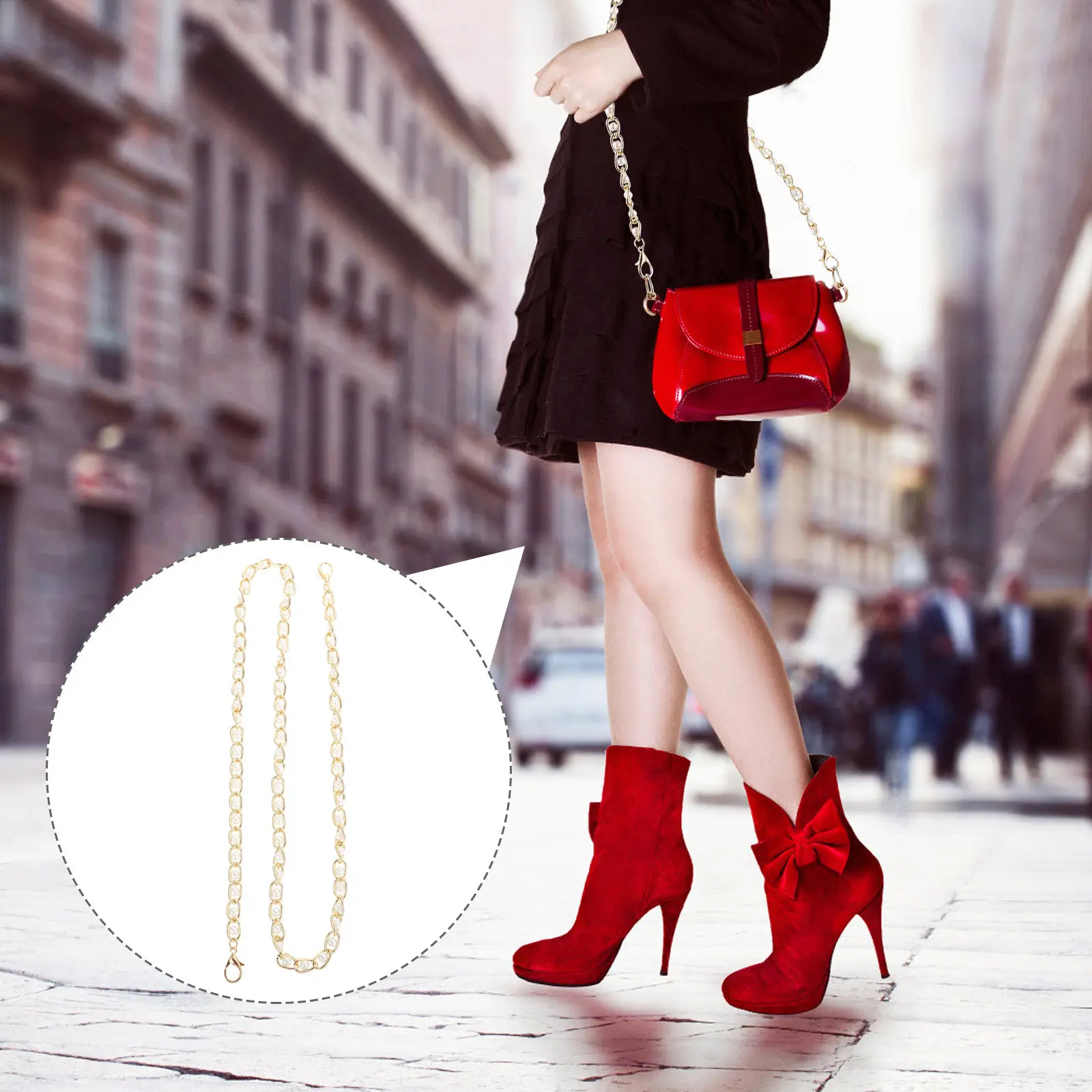 

2Pcs Chic Pearl Beaded Bag Chain Premium Craftsmanship Fade Resistant Handbag Strap with Buckles Pearls Handbag