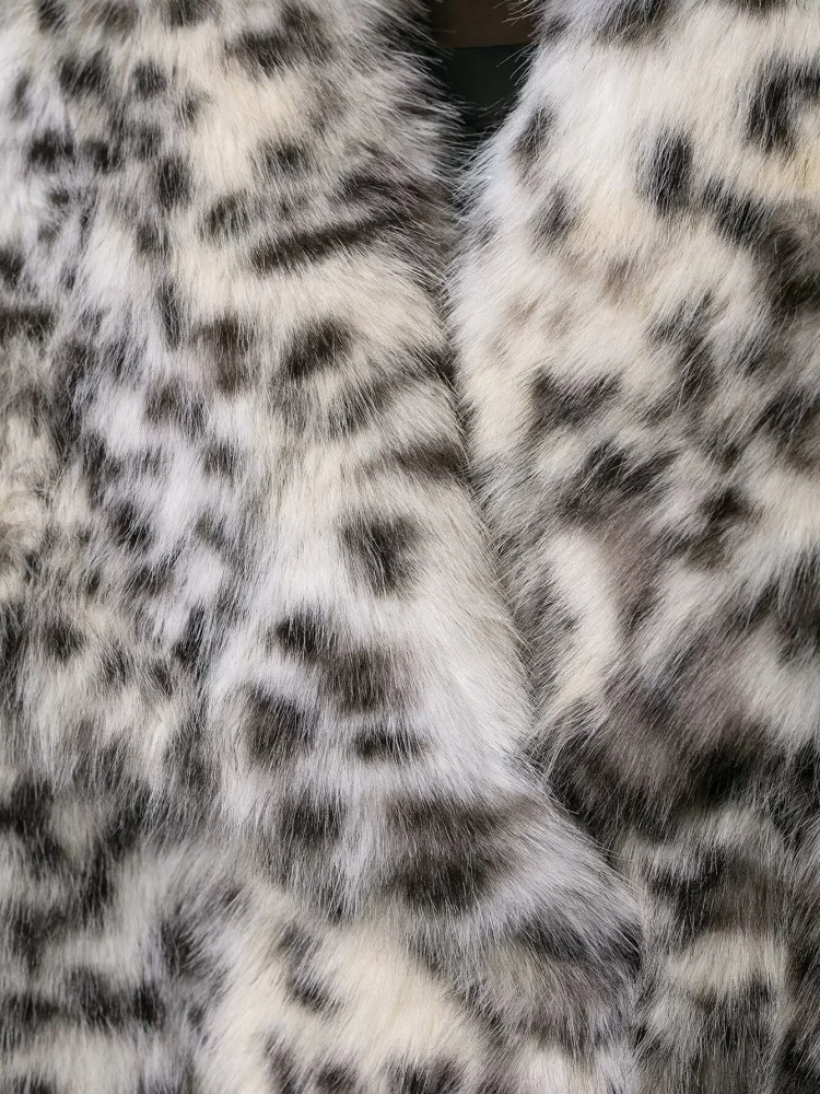 Autumn Winter Turn-down Collar Long Sleeve Faux Fur Effect Jacket Coat Women Animal Printed Loose Warmth Female Elegant Wear