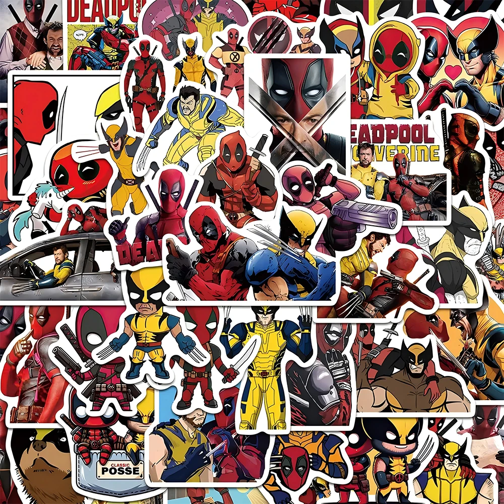 10/30/50PCS Cool Disney Movie Superhero Deadpool Wolverine 3 Stickers Decals DIY Skateboard Phone Bike Waterproof Sticker Packs