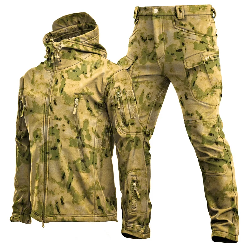 Winter Men's Thick Windproof and Breathable Camouflage Suit Set Outdoor Shark Skin Soft Shell Cold Resistant and Warm Jacket