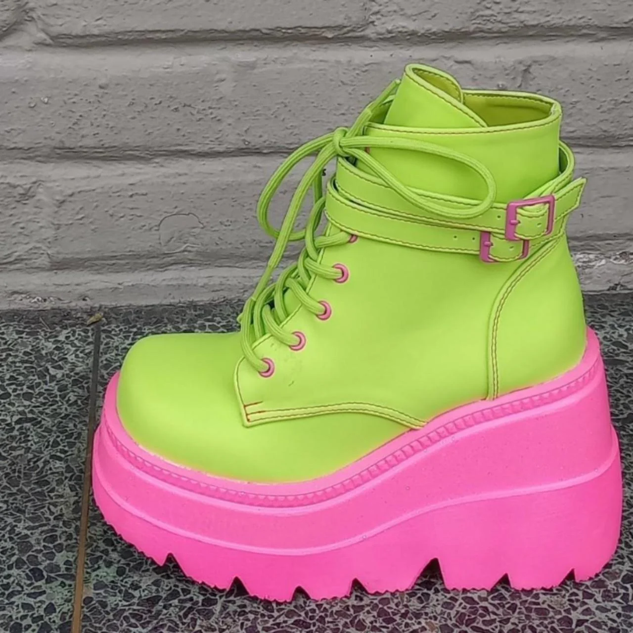 

Platform Wedges Mixed Colors Ankle Boots Women Round Toe Cross Tied Belt Buckle Short Boots 2025 New Cosplay Lolita Shoes Boots