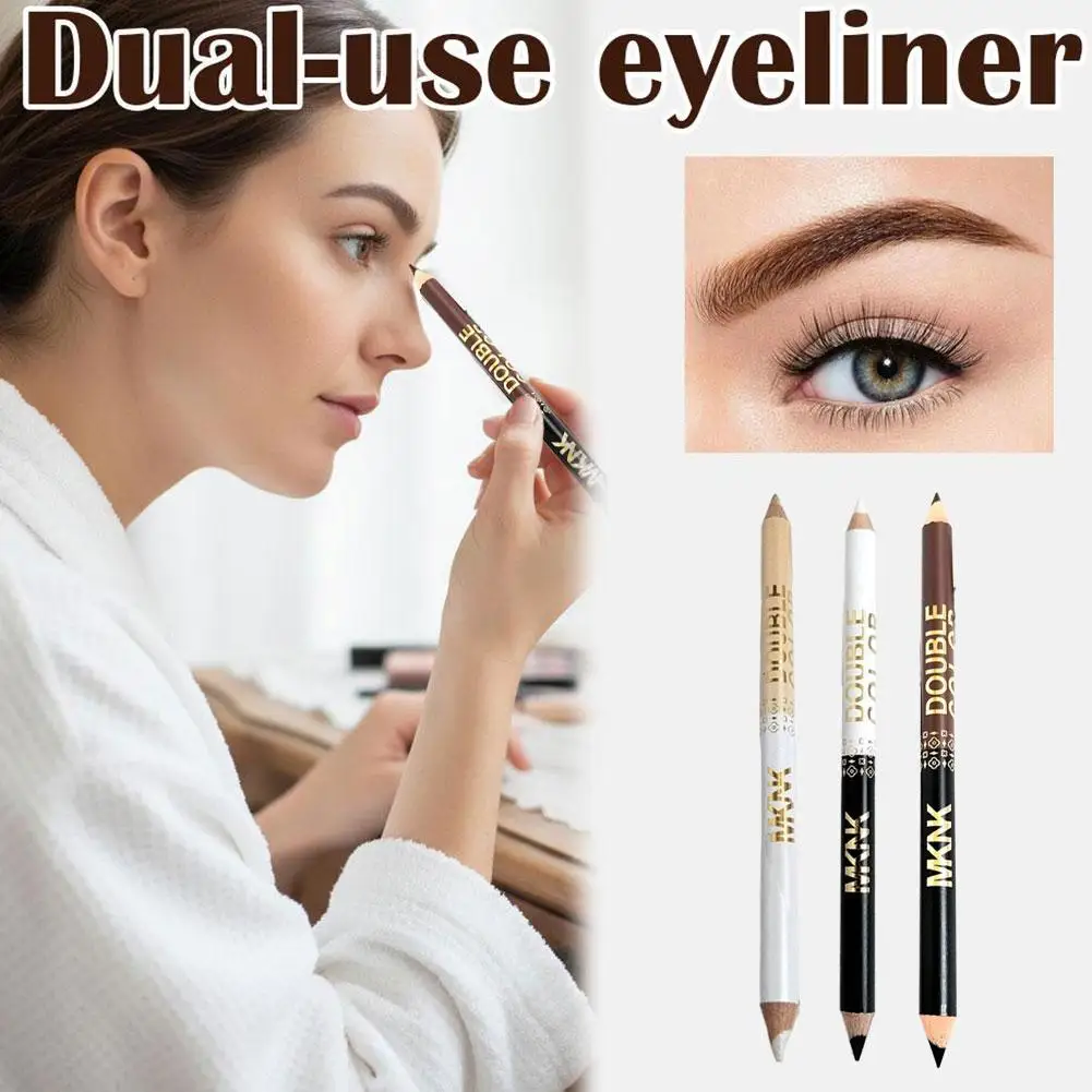 Wooden Dual End Eye Makeup Pencil 3 Shades 2 In 1 Eyebrow Eyeliner Highlight Pen Smooth Creamy Texture Eye Cosmetic Pencil