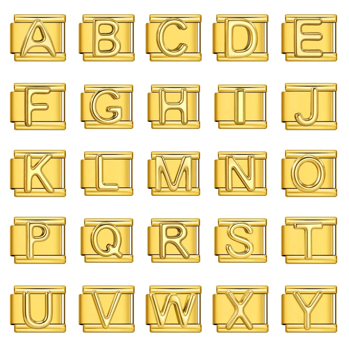 Golden 3D Letter Italian Module Charm Stainless Steel Alphabet A‑Z Links DIY Replaceable Charms for Modular Bracelet Accessories