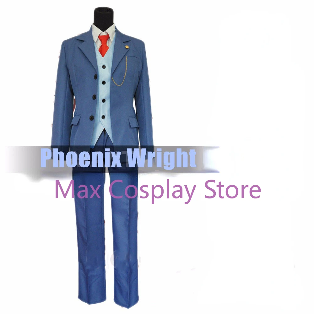 Max Phoenix Wright Cosplay Costumes Blue Uniform Suit Jacket With Tie Halloween Party Role Play Props Wig Short Hairs NZ