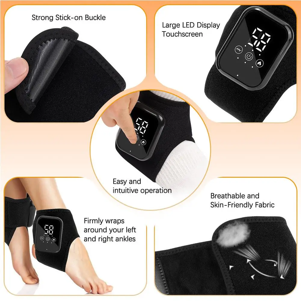

Electric Ankle Massager with 3 Gears Heated Wrap Foot Support Brace for Joint Sprain Pain Relief Vibration Heating Massage U3X4