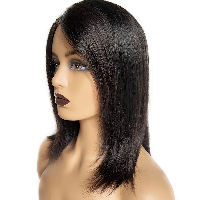 Short Straight Wig Indian Hair Lace Part Wig With Bangs Human Hair U Part Wig For Women perruque cheveux humains brésiliens sold