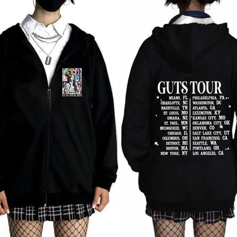 

Sour 2024 Guts Tour Concert Zipper Hoodie Men Women Fashion Vintage Zip Up Hooded Sweatshirts Harajuku Hip Hop Pullovers Jackets