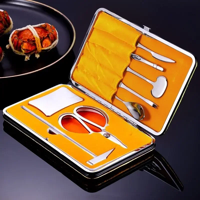 Stainless Steel Seafood Tool Set, Lobster, Crab, Nut, Cracker, Opener, Claw Forks, Package Box, Oxford Bag, 8Pcs