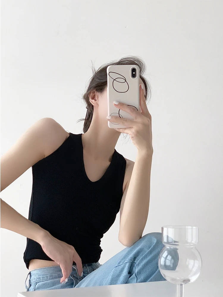 

Bla V-Ne Knitted Top Women's Summer Slimming Csole Svel Inner Wear Tank Top Ne Hanging Sle Regular Length