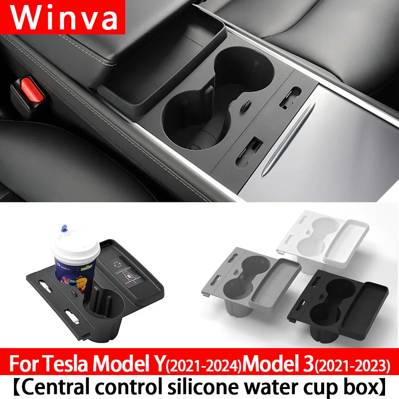 

Silicone Cup Holder for Tesla Model 3 (2021-2023) & Model Y (2021-2024) - Non-Slip Center Console Organizer Tray, Durable & Easy