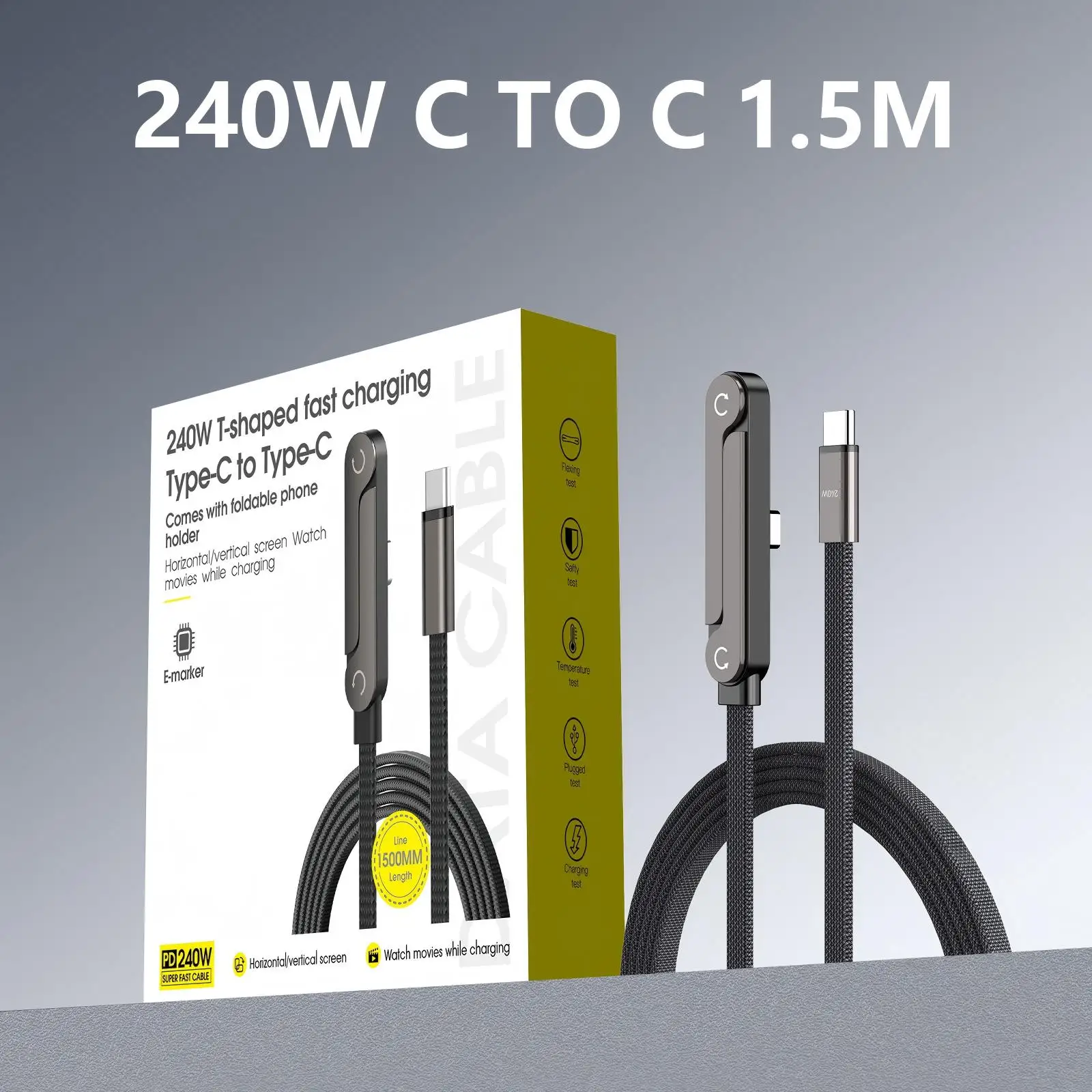 FC&EC 240/65w Fast Charging Foldable Bracket Data Cable 2-in-1 Data Wire Foldable Phone Tablet Stand USB-A/C to Type-C for Phone