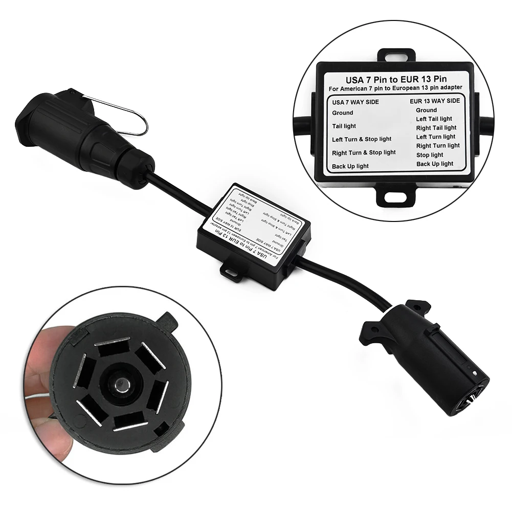 7 To 13 Trailer Light Converter US Vehicle 7-Way Plug To European 13-Pin Round Connector Stop/Brake Signal Separating