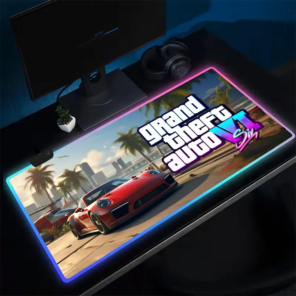 Game G-GTA-6 Mouse Pad Anime Gaming Mouse Pad LED Table Pads Backlit Rubber Desktop XXL Mousepad RGB Desk Mats