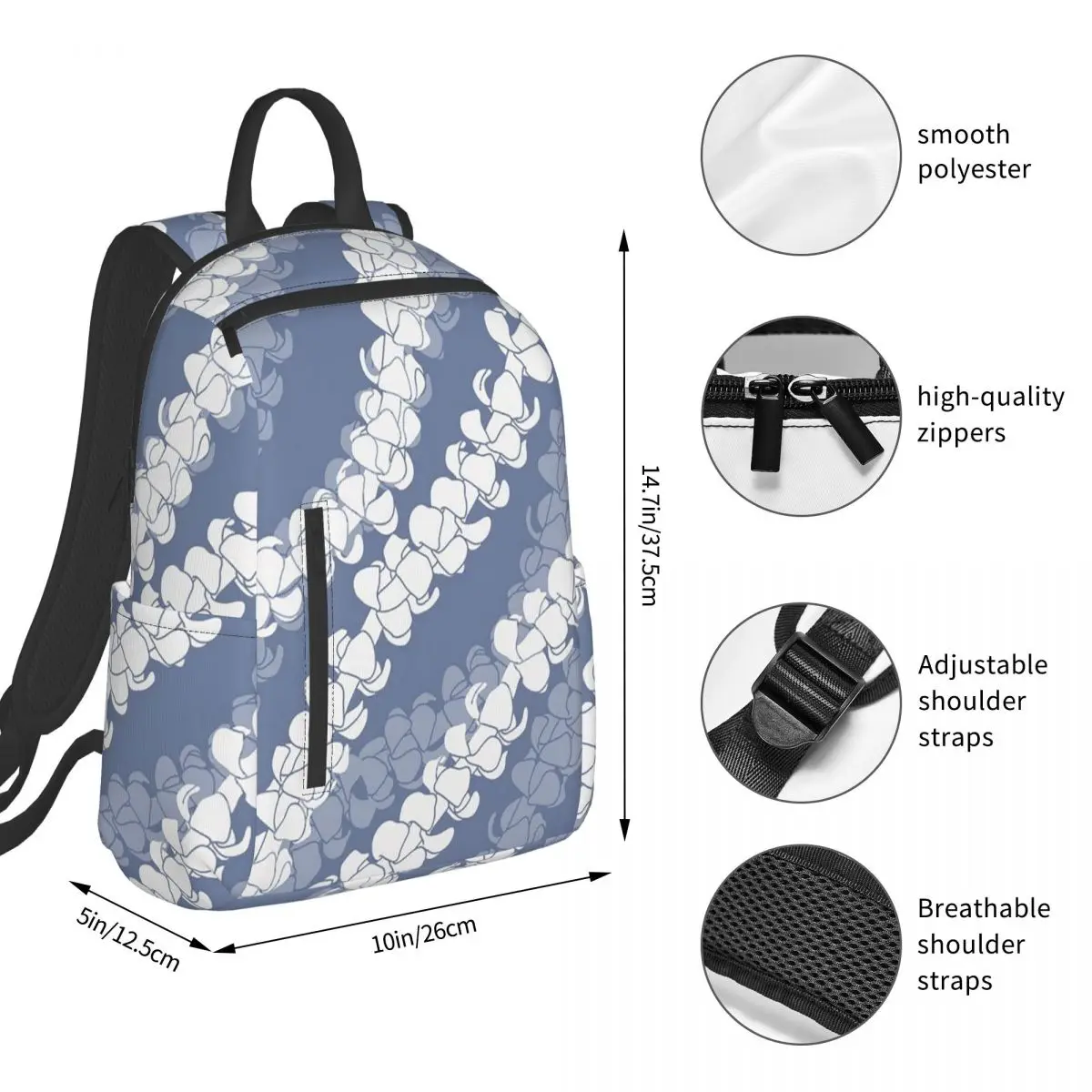 Puakenikeni Single Leis On Turquoise Backpack Student BookBag Boys Girls School Bag Laptop Shoulder Bags Men Women