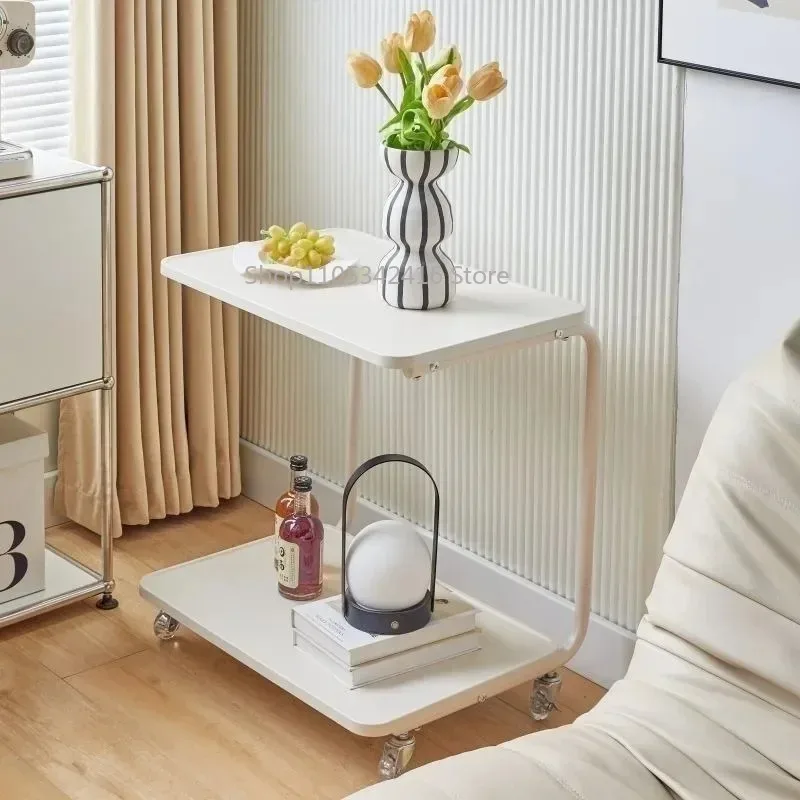 Light Wheeled Mobile Side Table Simple Shelf For Living Room Bedroom Bedside Mini Coffee Daily Home Furniture