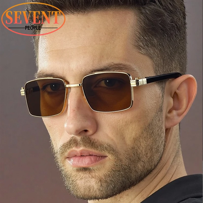 Gafas de sol rectangulares con montura pequeña Vintage para hombre, marca de lujo 2021, gafas de sol de conducción Steampunk a la moda, gafas de sol Retro para exteriores para hombre