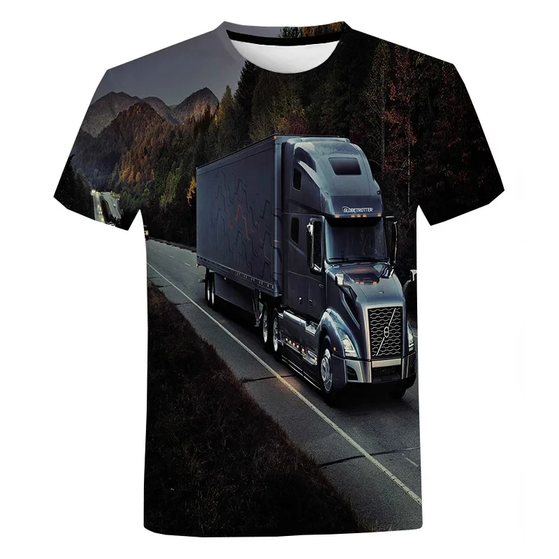 Fashionable and interesting truck pictures for men\'s t-shirts trend digital printing casual round neck short sleeved top