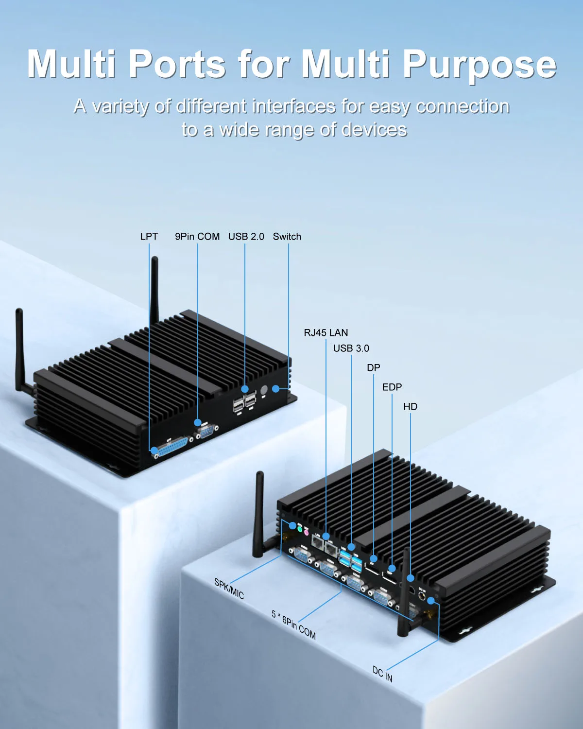 HYSTOU Fanless 6 × COM Industriale Mini PC Box Computer Compatto Windows 11 Intel Core Quad CPU spedizione gratuita i5 8250U i7 8550U