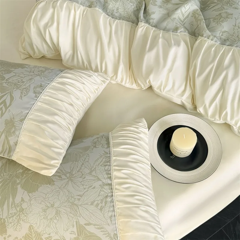 Class A French Girl Washed Cotton Four-piece Set Pleated Lace Quilt Cover BedHat BedSkirt BedSheet Pillowcase Bedding Set