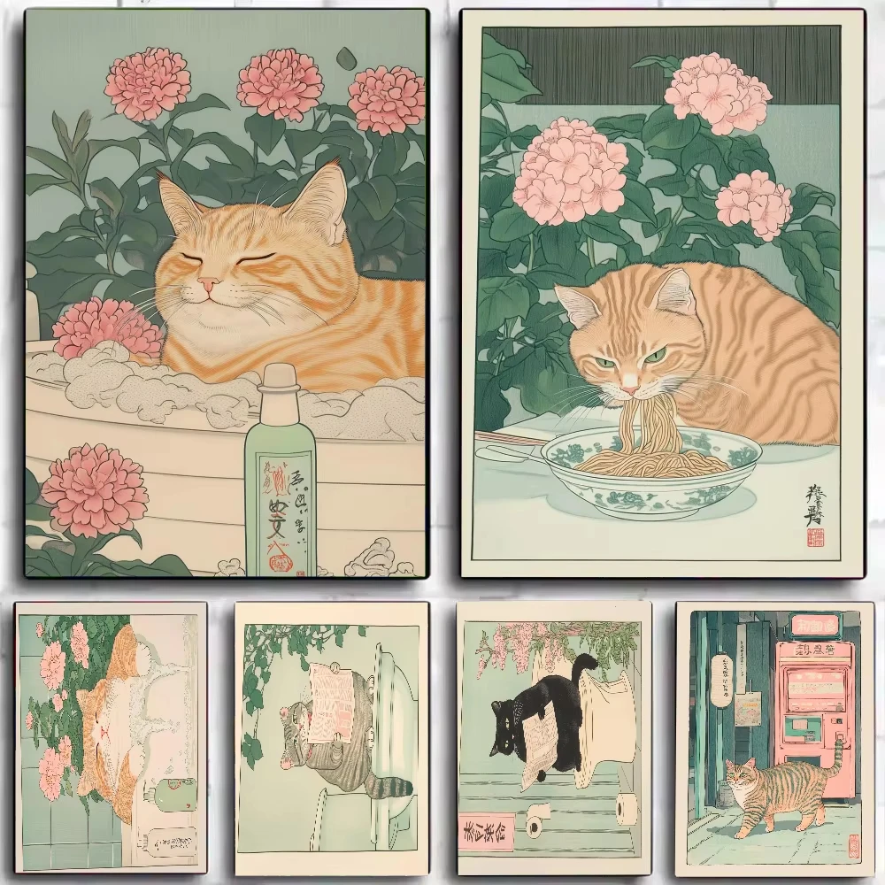 Chinese Tabby Cat In Bathtub Poster Stickers Art Wall Murals  Game Room  Gifts Kawaii HD Painting Cat Cars
