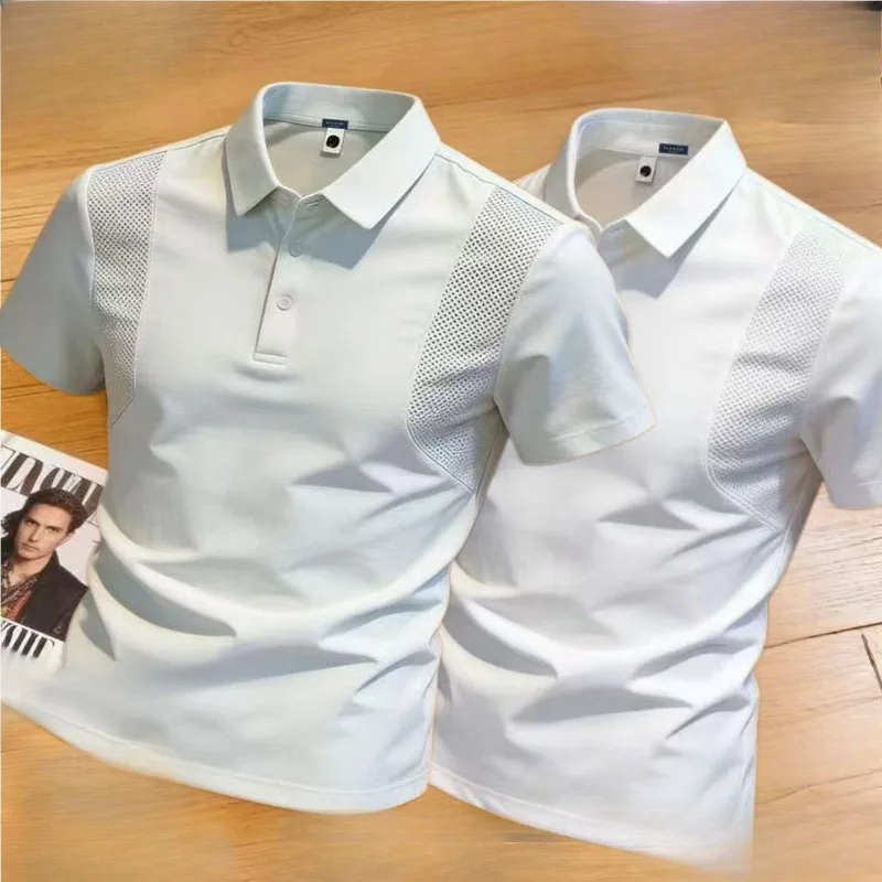 

Новая дышащая мужская футболка-поло премиум-класса с коротким рукавом, спортивная и повседневная, летняя, однотонная, с отложным воротником, модная и простая.
