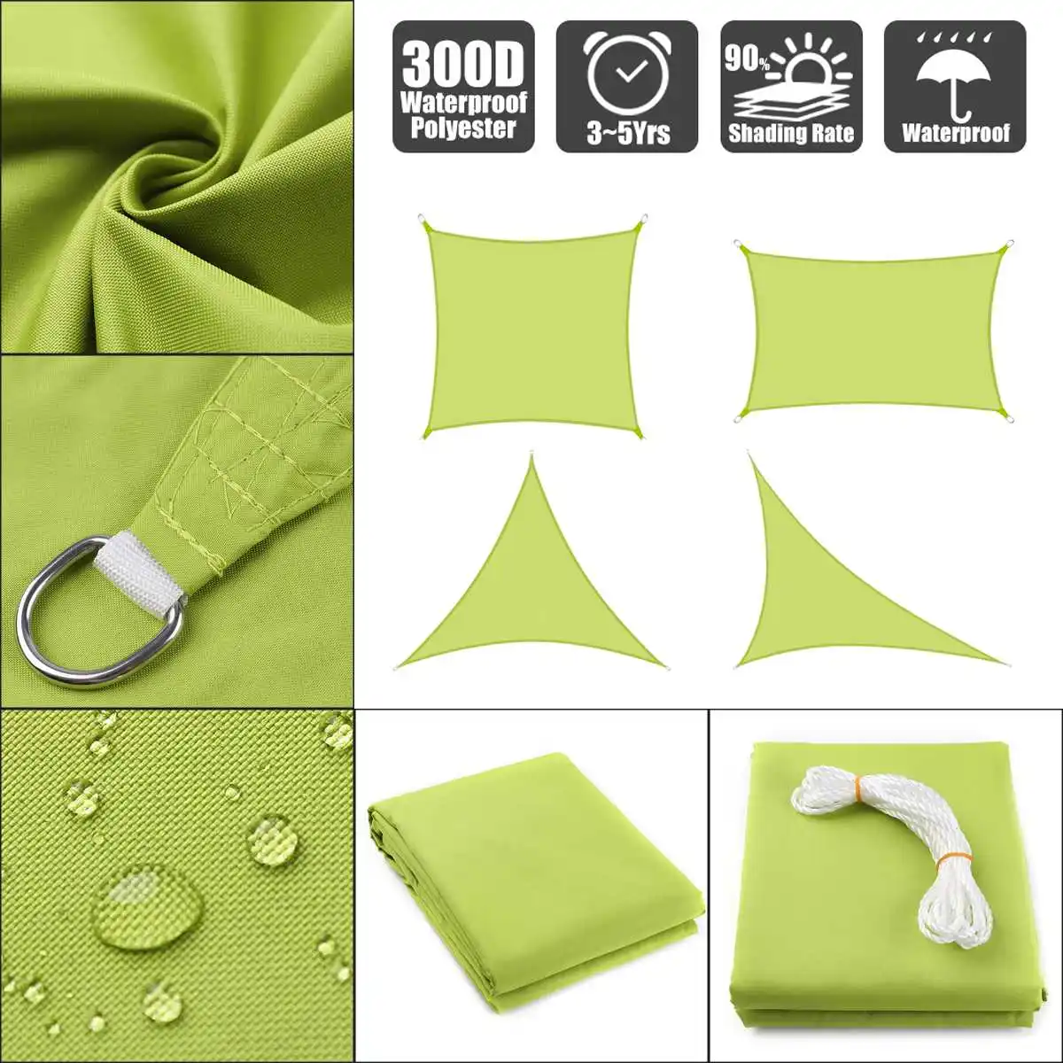 300D Waterproof Sun-Shelter SunShade Sail Outdoor Rectangle Shade Sail Garden Canopy Yard Sail Beach Awning Shade Cloth