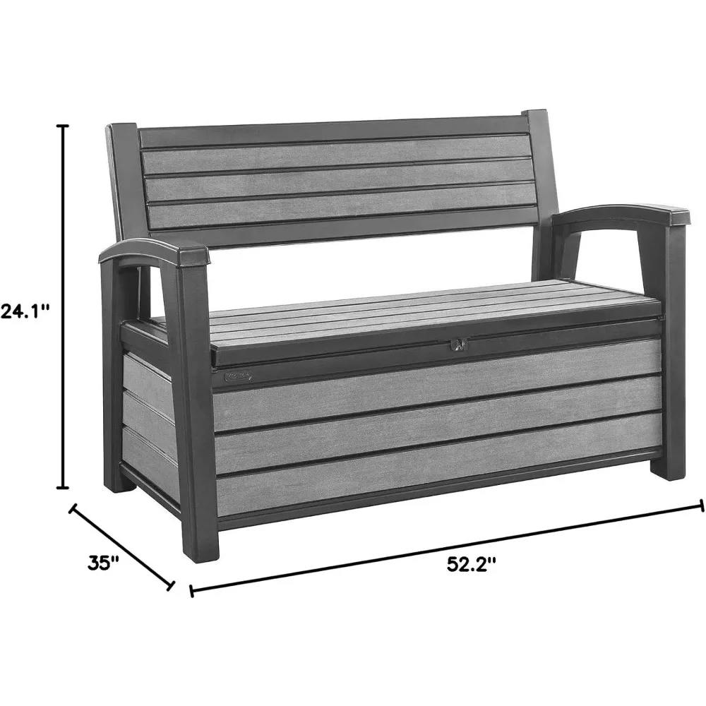 60 Gallon Plastic Resin Weather Resistant Outdoor Backyard Patio Storage Bench Deck Box, Grey