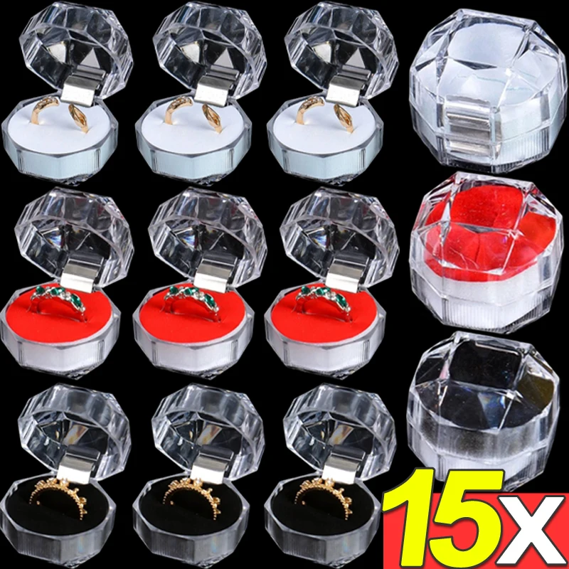 15PCS Acrylic Crystal Ring Earring Storage Display Boxes Storage Organizer Case Clear Wedding Package Box for Jewelry Packaging