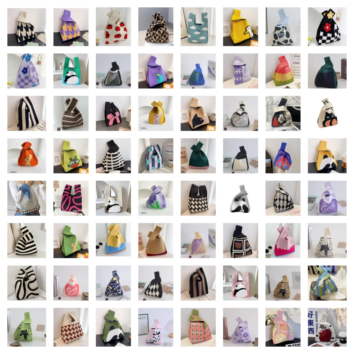 Customize Women'S Knot Wrist Bag Handmade Portable Mini Striped Tote Knitted Bag Bucket Phone Handbags Large Capacity Bags OEM