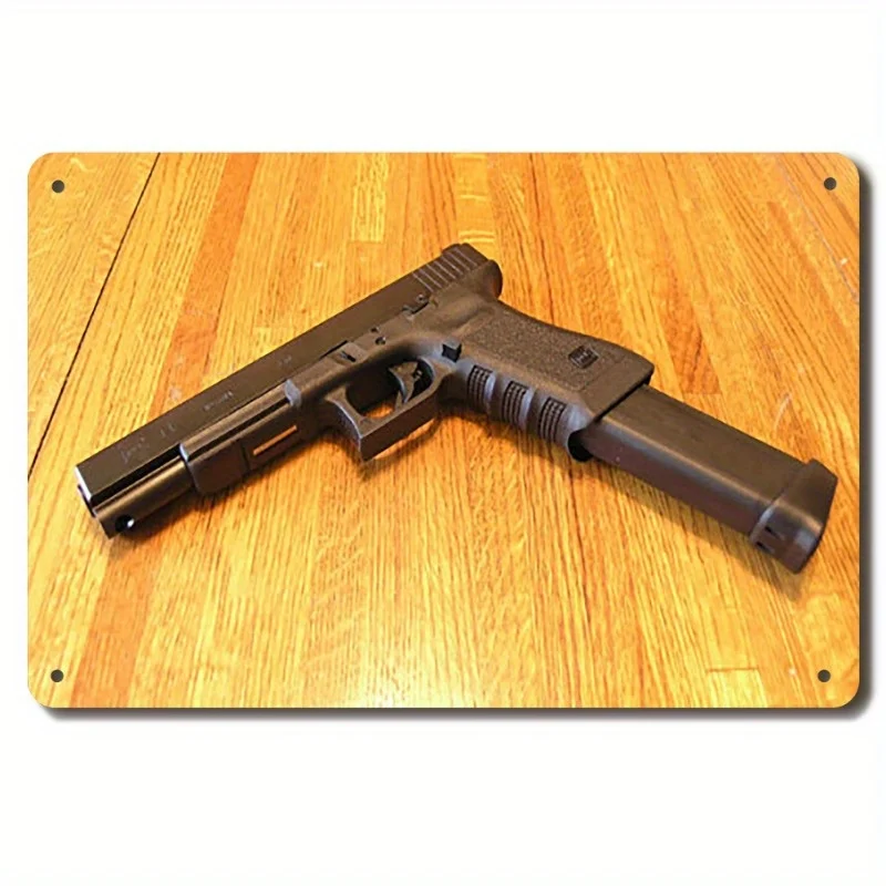 لافتة معدنية لمسدس Glock مقاس 7.87 بوصة × 11.81 بوصة - فن جداري متين للمنزل والمكتب والبار - هدية على الطراز العتيق للاستخدام الداخلي/الخارجي