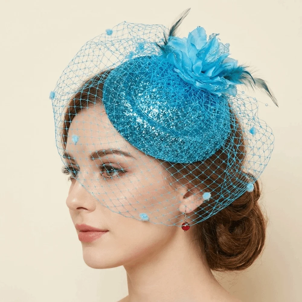 Temperament Solid Color Felt Fascinator Hat Wave Point Mesh Hair Clip Hat Handmade French Style Wedding Veil Hat Bridal