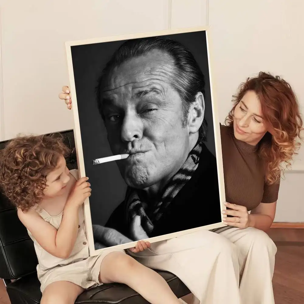 Black White Jack Nicholson Smoke Cigar Movie Actor Classic Posters HD Quality Wall Art Retro Posters for Home Room Wall Decor