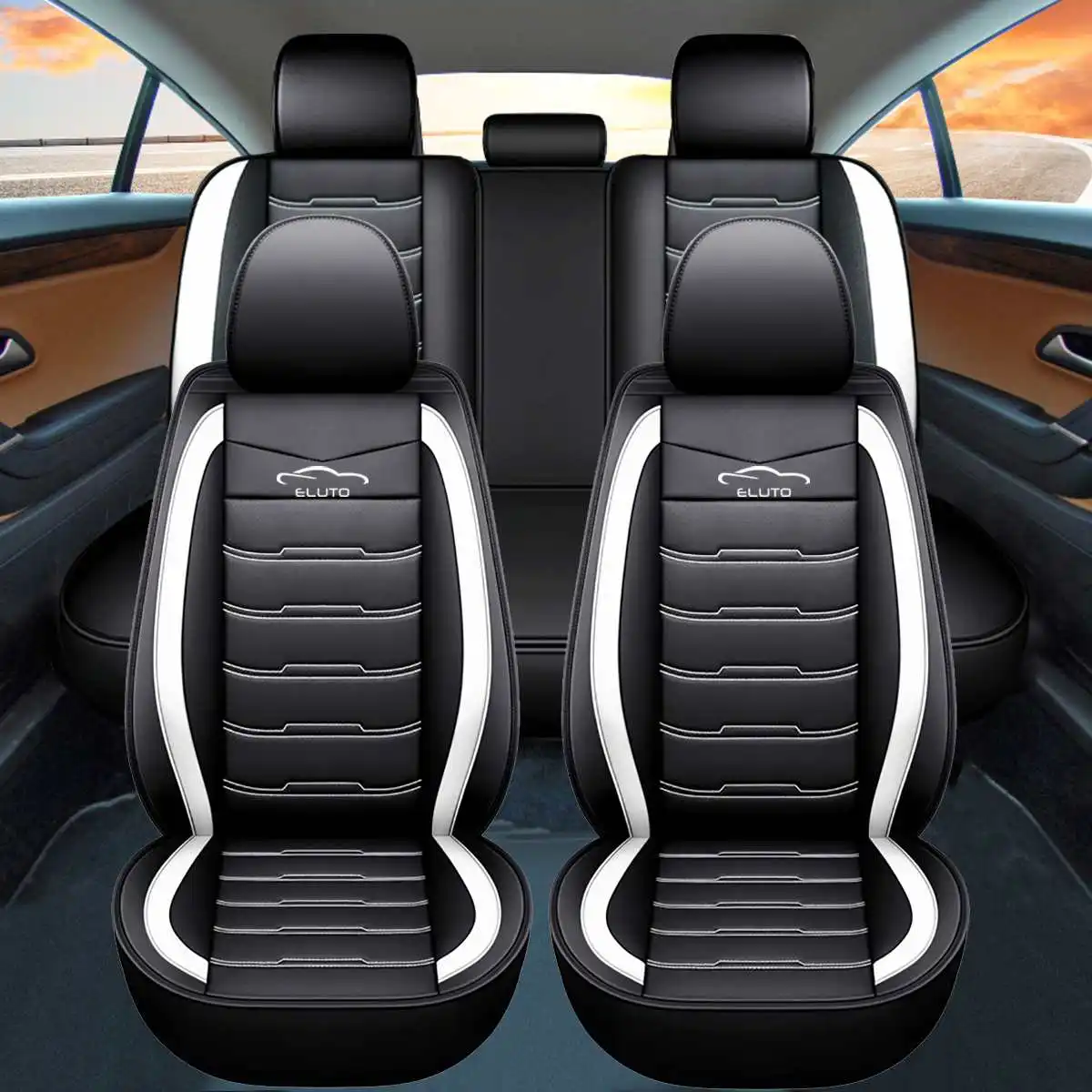 11PCS 5-Seats Leather Car Seat Covers Universal Auto SUV Trucks Van Seats Cover 5D For BMW For VW Golf for Peugeot for Nissan