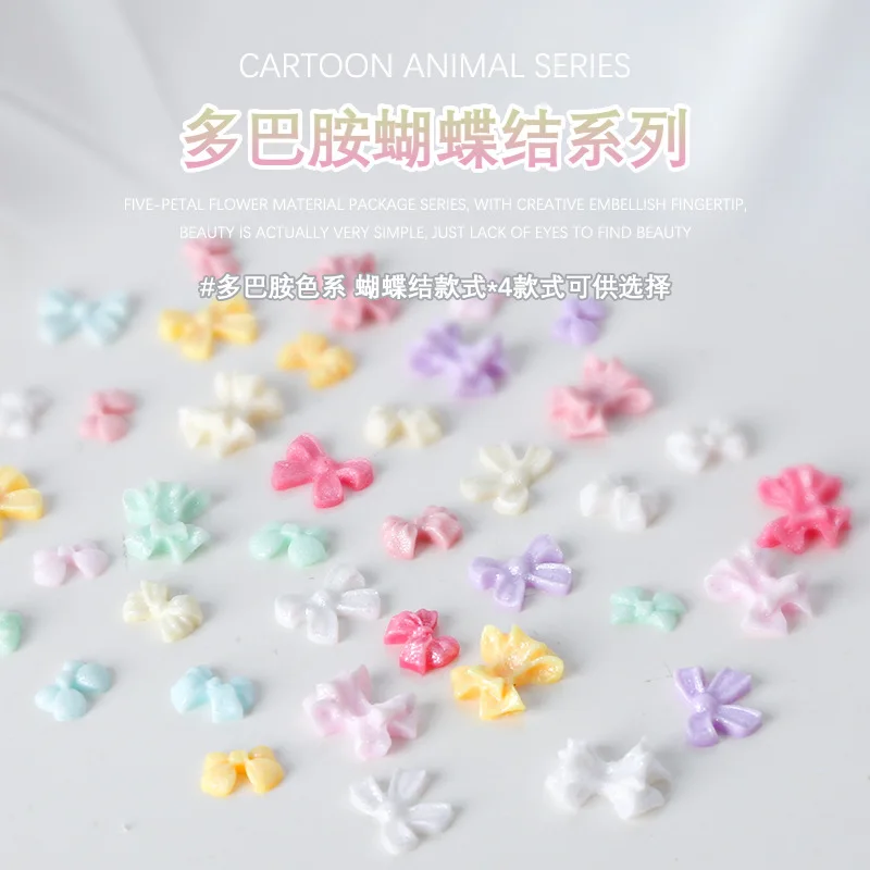 100PCS Shimmer 3D Bow Tie Nail Art Charms Accessories For Glitter Nails Decoration Design Supplies Material Manicure Decor Parts