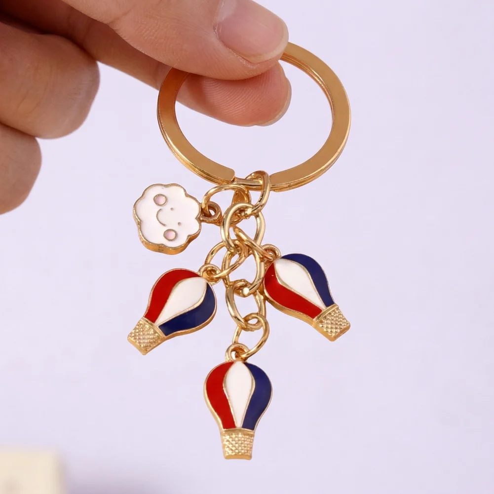 Glass Hot Air Balloon Keychain Hot Air Balloon Keychain Charm Lightweight Zinc Alloy Accessory Compact Size Gift for Christmas