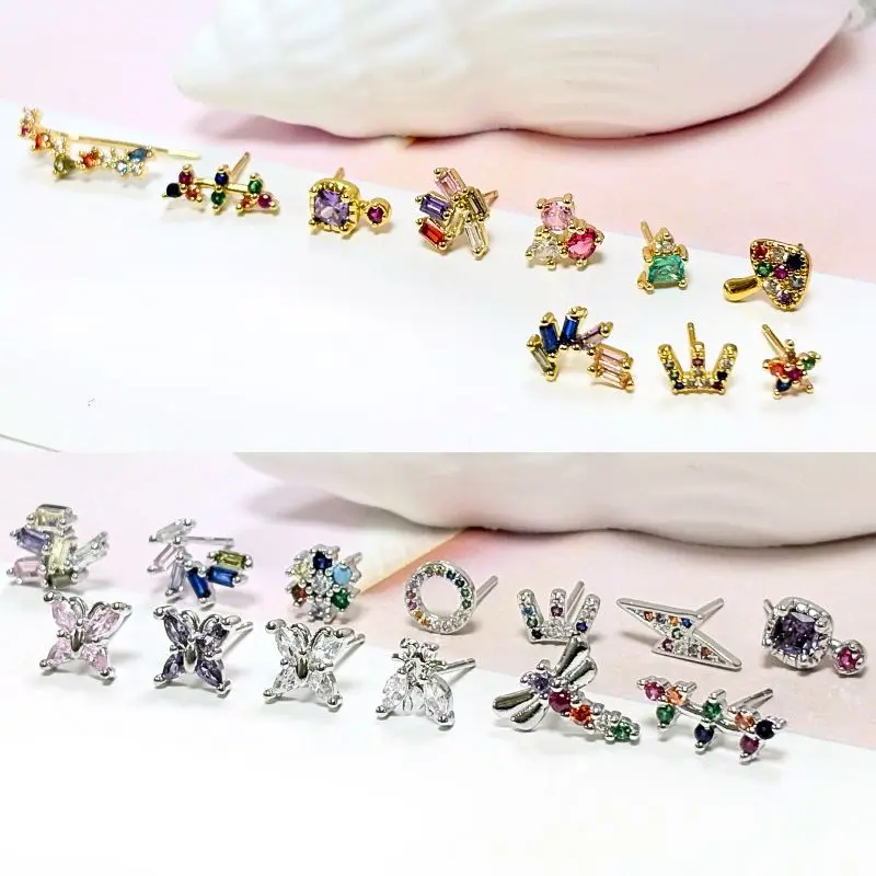 YUXINTOME 925 Sterling Silver igła do ucha wykwintny kolor kryształowa cyrkonia luksusowe kolczyki sztyfty kolczyki dla kobiet moda biżuteria — zdjęcie 3