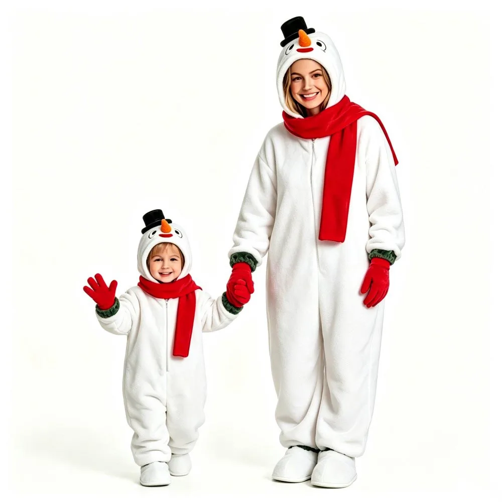 Disfraces Divertidos de Muñeco de Nieve para Niños, Pijama de Felpa de Invierno, Kigurumi, Traje de Mujer, Disfraz para Fiesta de Halloween y Navidad para Adultos