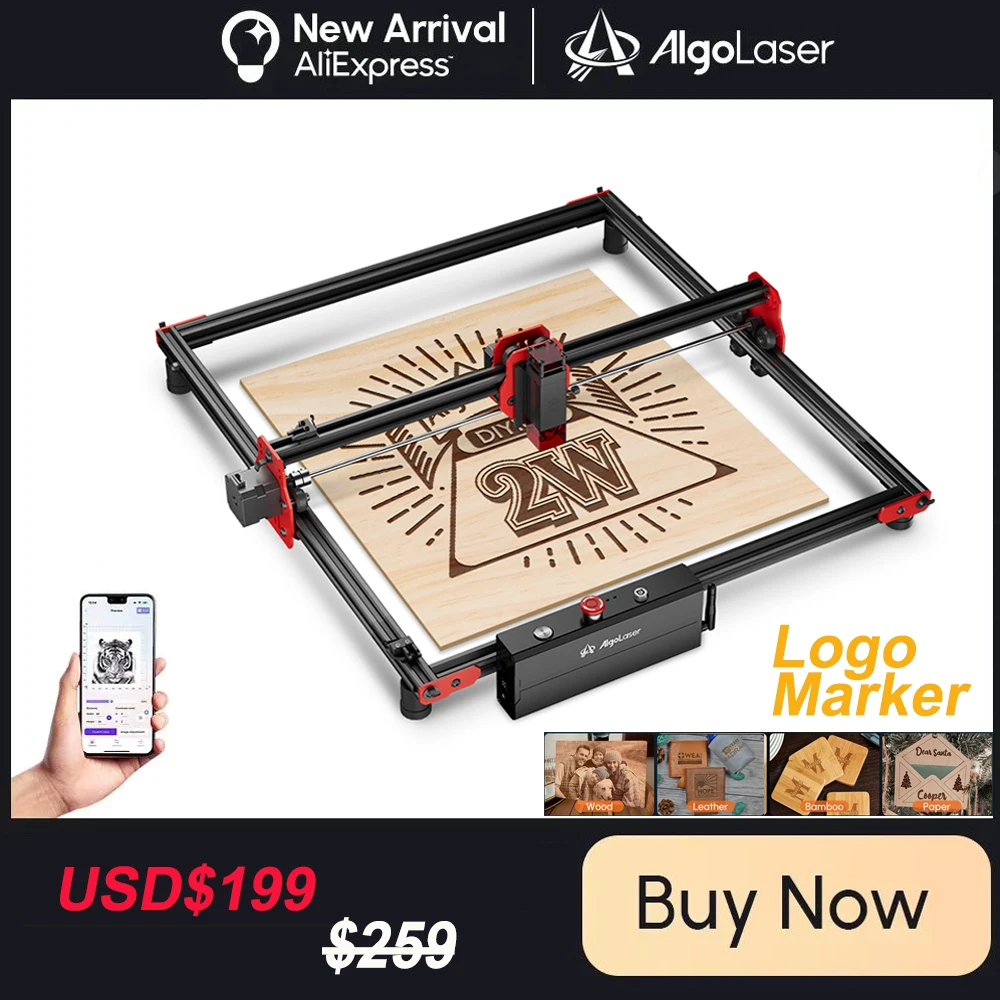 AlgoLaser Laser Engraving Machine for Beginners 2W Output Laser Engraver Logo Marker DIY Handcraft Kits for Wood Bamboo MDF