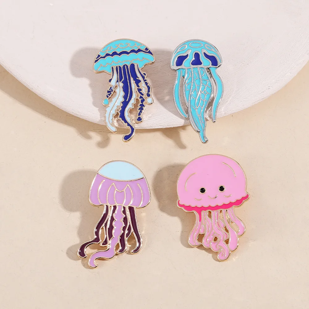 Kawaii Cartoon Marine Animal Enamel Brooch Creative Sea Jellyfish Lapel Pin Badge Backpack Clothing Hat Accessories Jewelry Gift