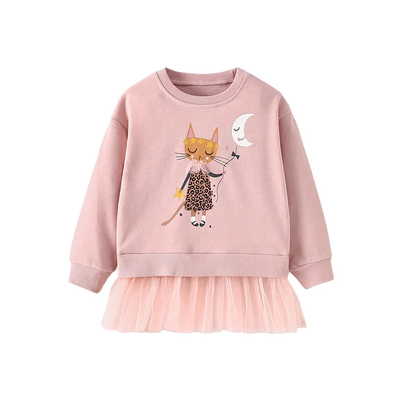 Jumping Meters 2-7T Fairy Tale Girls Sweatshirts Autumn SpringLong Sleeve Baby Clothing Toddler Cats Moon Hooded Kids Shirts