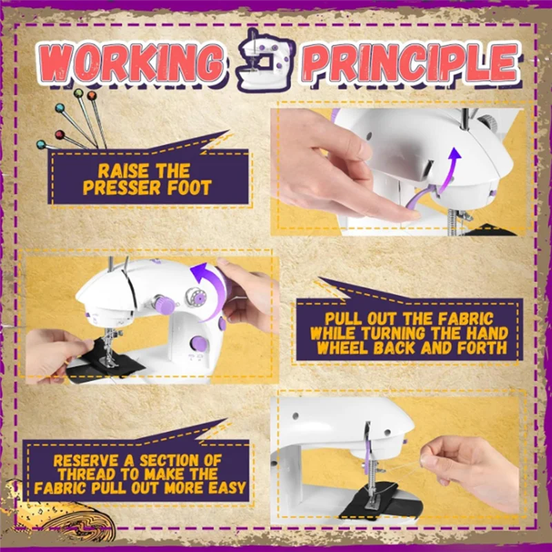 Máquina de coser portátil, máquina de coser de mano, doble hilo, doble velocidad, doble interruptor, pequeña máquina de coser, enchufe estadounidense duradero