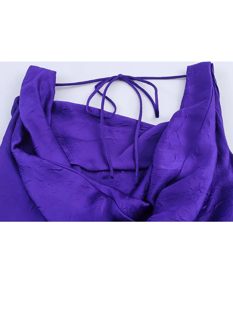 HH Women's Fashion Silk Satin Sexy Backless Underwear Midi Sling Dress Female Temperature Simple Slim Bow Lace-up Long Dress