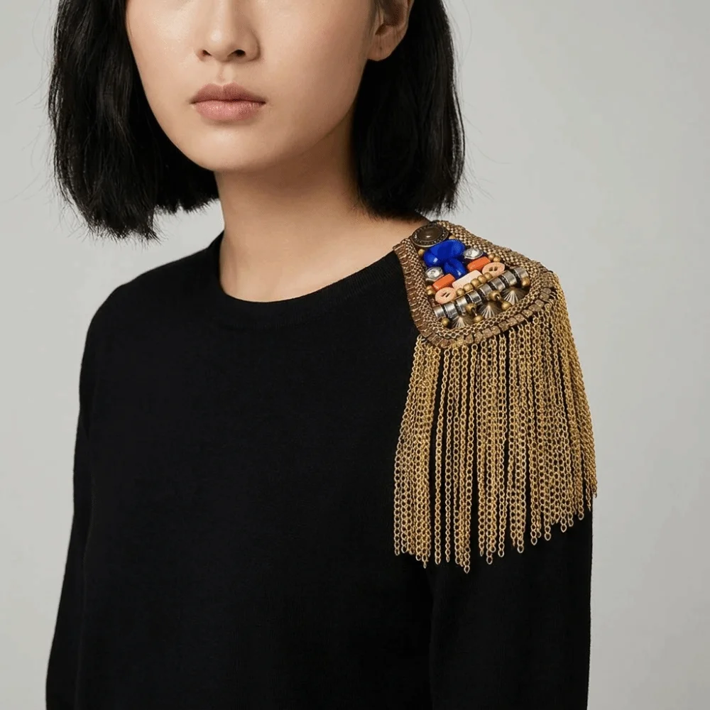 Armband Epaulet Tassel Chain Shoulder Board Shoulder Flash Brooch Fringe Shoulder Mark Punk Cool Beads Epaulette Gift