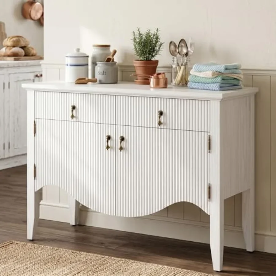 40 Fluted Buffet Cabinet for Dining Room, Wood Finish in Warm Gray, Smooth Glide Drawer with Soft-Close Mechanism