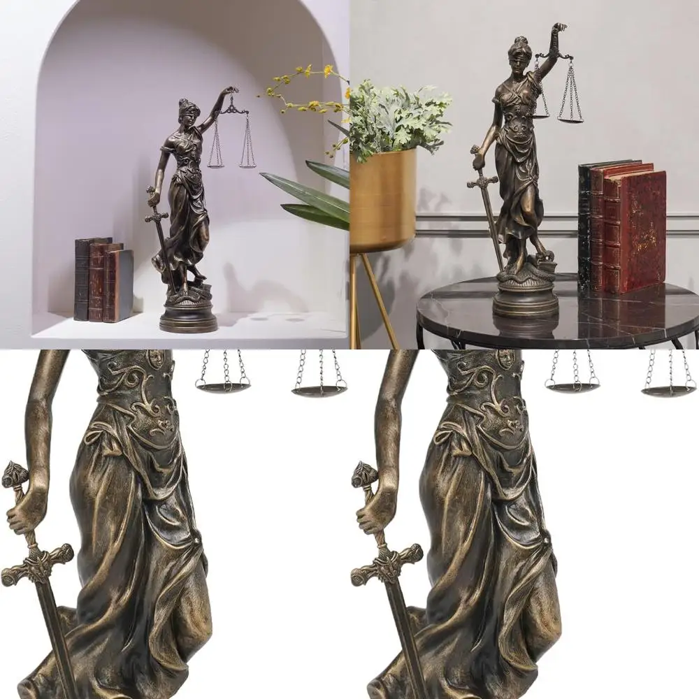 تمثال العدالة الكبير من الراتنج على الطراز العتيق، 21.5 ساعة، المحامي اليوناني الروماني مع موازين وسيف لديكور المنزل أو المكتب