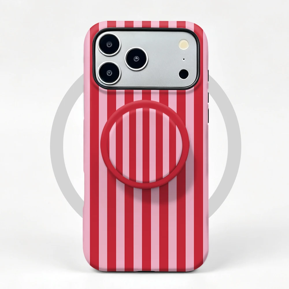 Red Stripe Magnetic Case For iPhone 17 16 15 14 13 12 11 Pro Max Air 16e 7 8 Plus XS Max X XR 2 IN 1 Film Phone Holder Case view 4