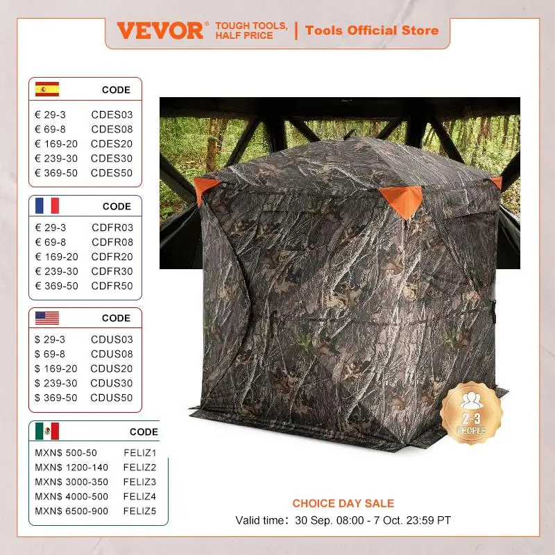 VEVOR Hunting Blind, 270° See Through Ground Blind, 2-3 Person Pop Up Deer Blind for Hunting with Carrying Bag, Portable Tent