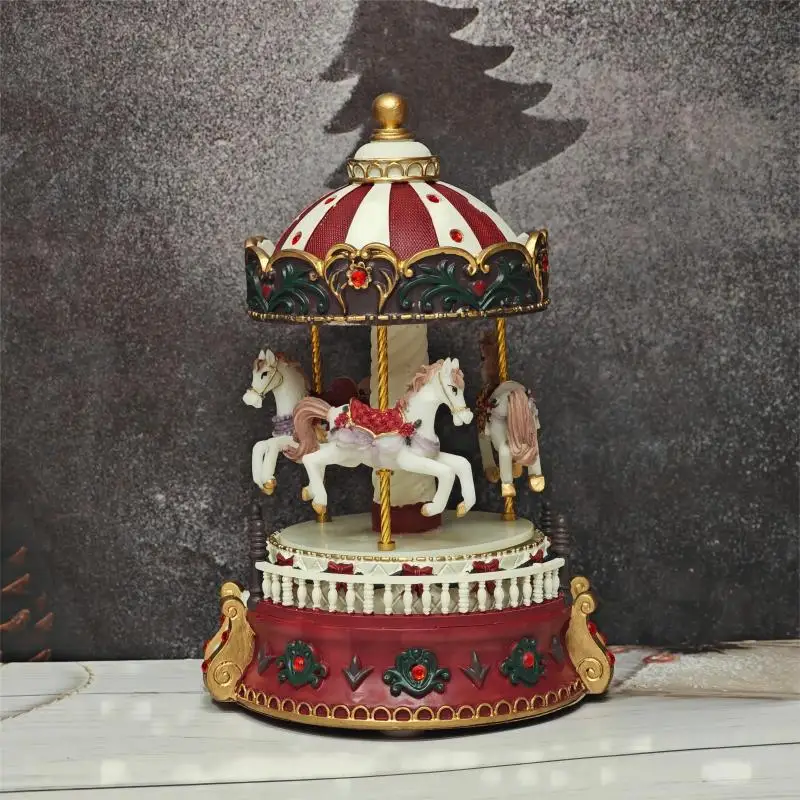 Vintage Red European Style Carousel Music Box Christmas Gift Toy Ornament Craft Wholesale