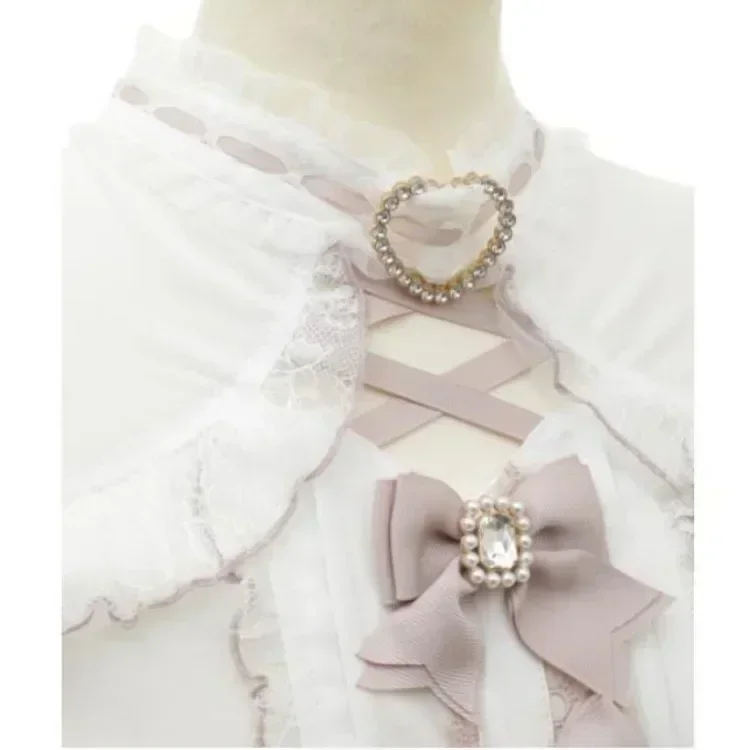 Blusas De Mujer Camicetta giapponese Kawaii Scava fuori la spalla Camicie patchwork in pizzo Y2k Arco estetico Donna JK