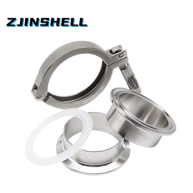 19mm-102mm（3/4”-4”）Sanitary Tri Clamp Weld Ferrule + Tri Clamp + Silicon Gasket Union Set SS304 Stainless Steel For Homebrew